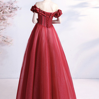 Red tulle beads long prom dress red evening dress - Thumbnail 7