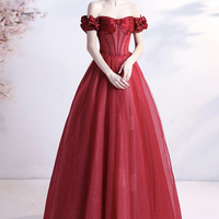 Red tulle beads long prom dress red evening dress - Thumbnail 6