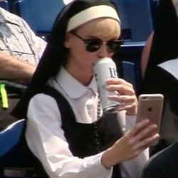 Nun drinking