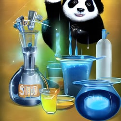 Panda mad scientist mixing sparkling chemicals digital art evcd4f c upscaled